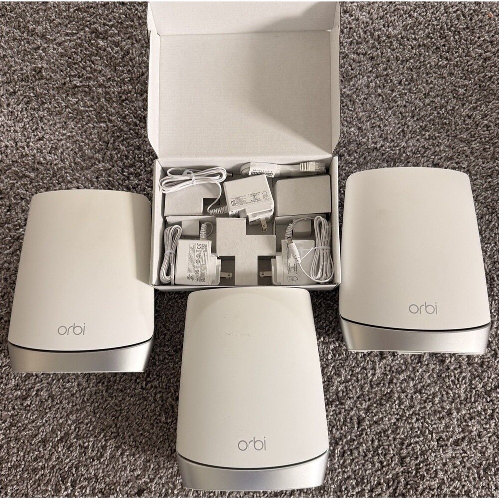 NETGEAR Orbi RBR750 WiFi 6 Mesh Router with 2 Satellites RBS750 with Cables